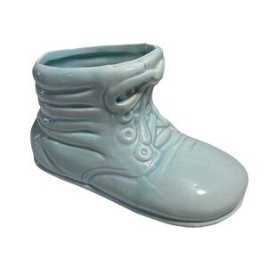 Vintage Small Ceramic Baby Shoe Planter Vase Light Blue Japan 4.5" Long 2.5" Tal